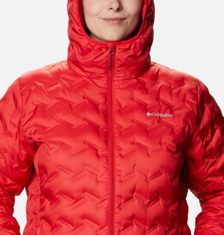 Women's Columbia Delta Ridge Hooded Down Jackets Red | Plus Size CA-JL84C